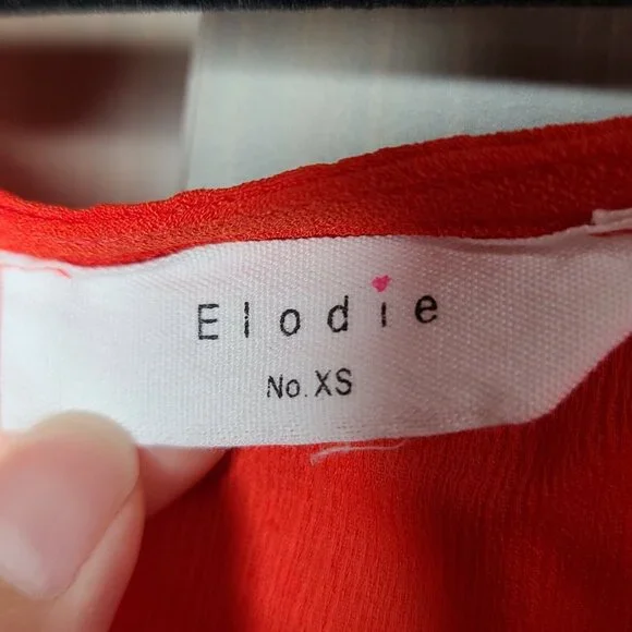 Elodie Blouse Womens XS Red Orange Cold Shoulder Elastic Cuff Sleeve Ruffle - Picture 9 of 11